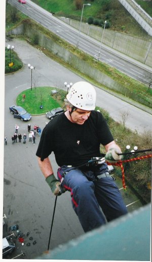 John on sponsored abseil from the Bridge